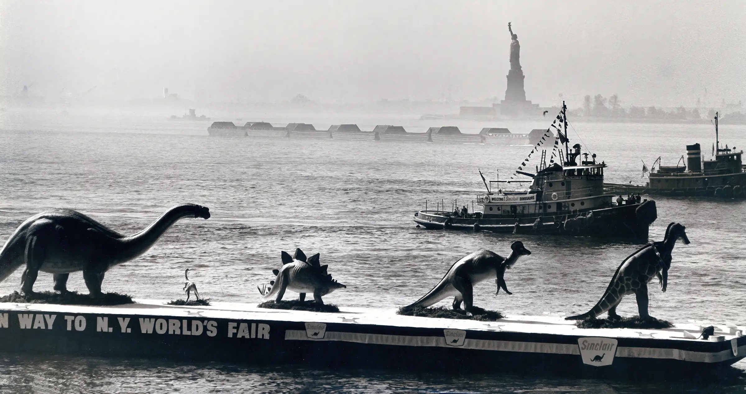 Barge and Statue of Liberty